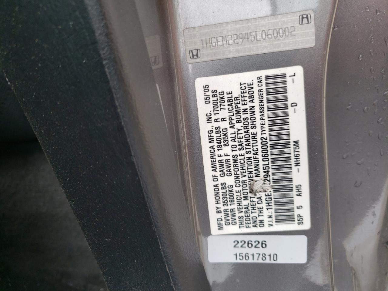 1HGEM22945L060002 2005 Honda Civic Ex 1HGEM22945L060002 2005 Honda Civic Ex