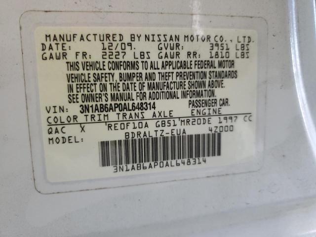 2010 Nissan Sentra 2.0 VIN: 3N1AB6AP0AL648314 Lot: 59988054