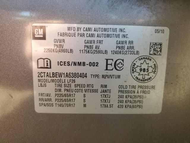 2010 GMC Terrain Sle VIN: 2CTALBEW1A6380404 Lot: 58423904