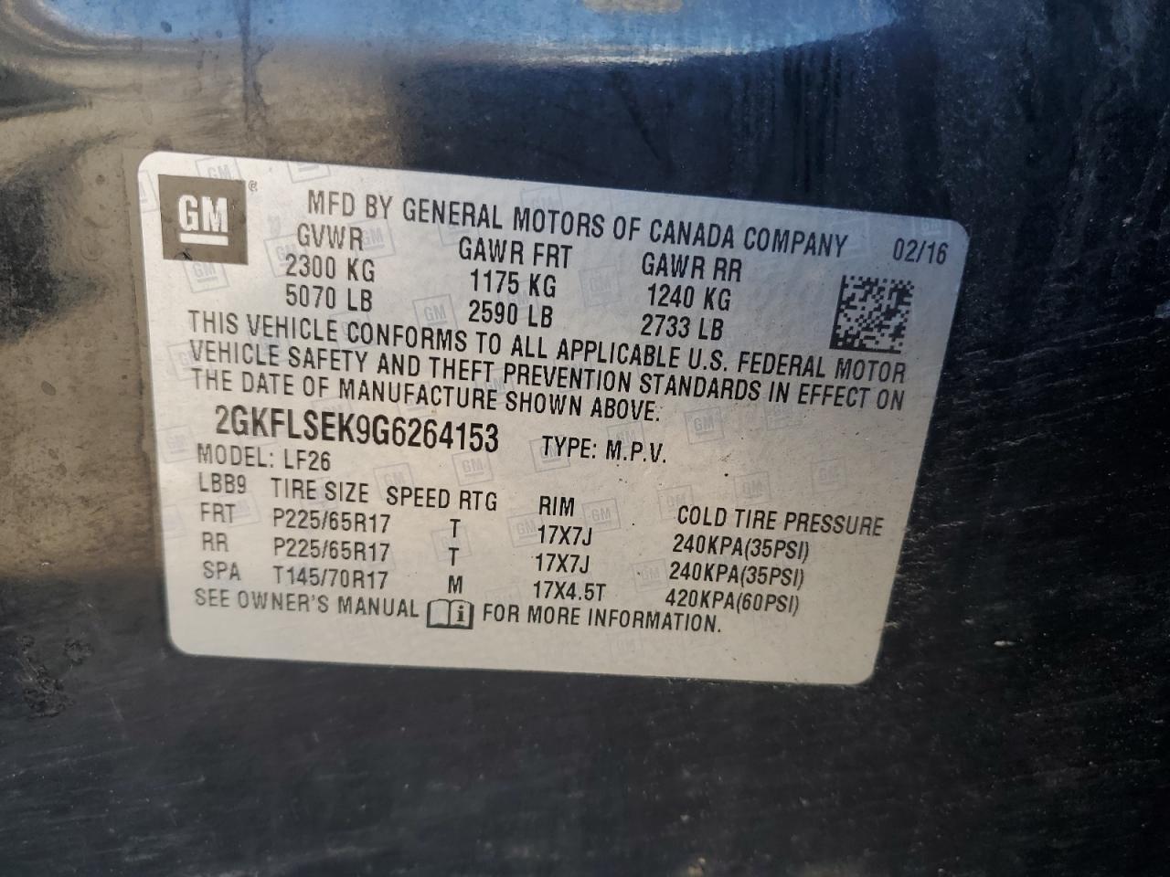 2GKFLSEK9G6264153 2016 GMC Terrain Sle