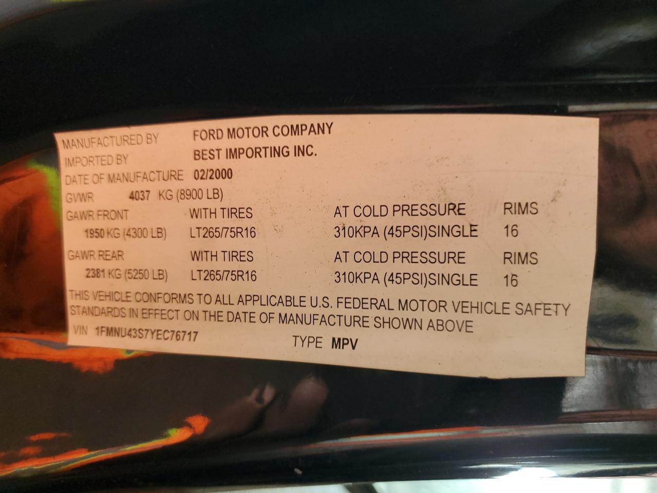 1FMNU43S7YEC76717 2000 Ford Excursion Limited