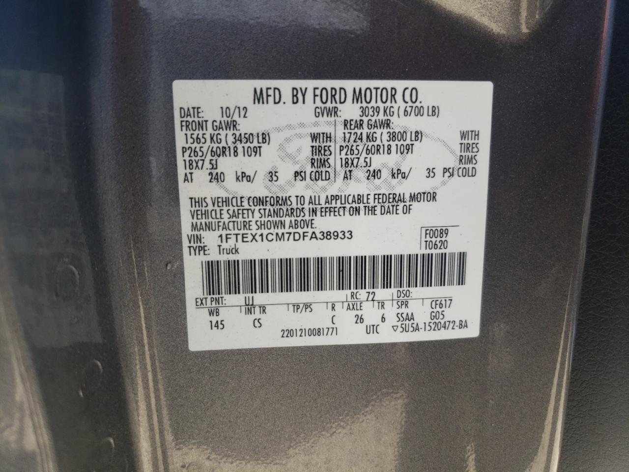 1FTEX1CM7DFA38933 2013 Ford F150 Super Cab