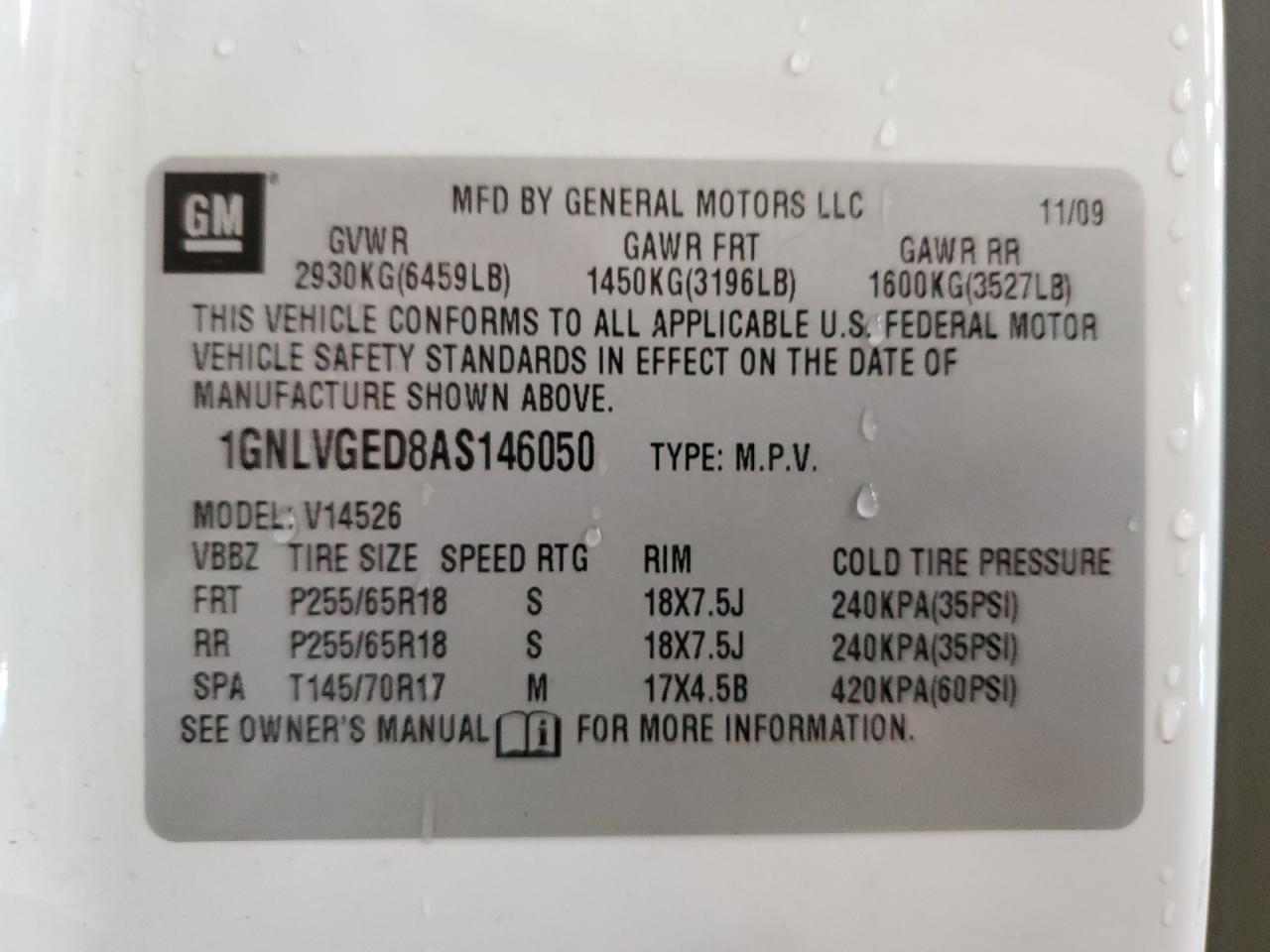 1GNLVGED8AS146050 2010 Chevrolet Traverse Lt