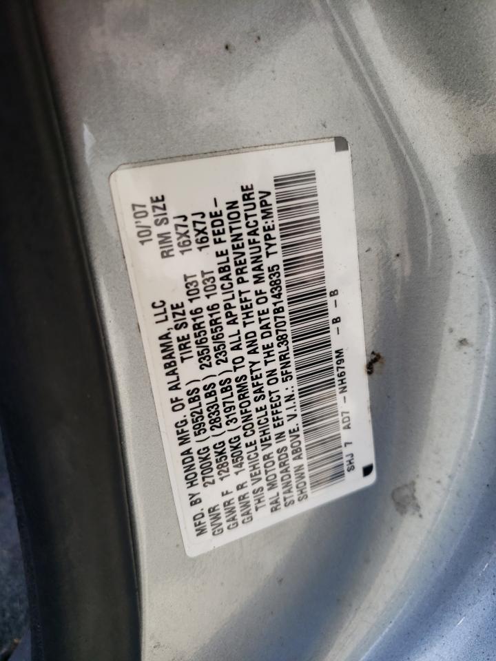 5FNRL38707B143835 2007 Honda Odyssey Exl