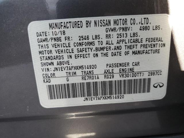 2019 Infiniti Q50 Luxe VIN: JN1EV7APXKM514920 Lot: 58341814