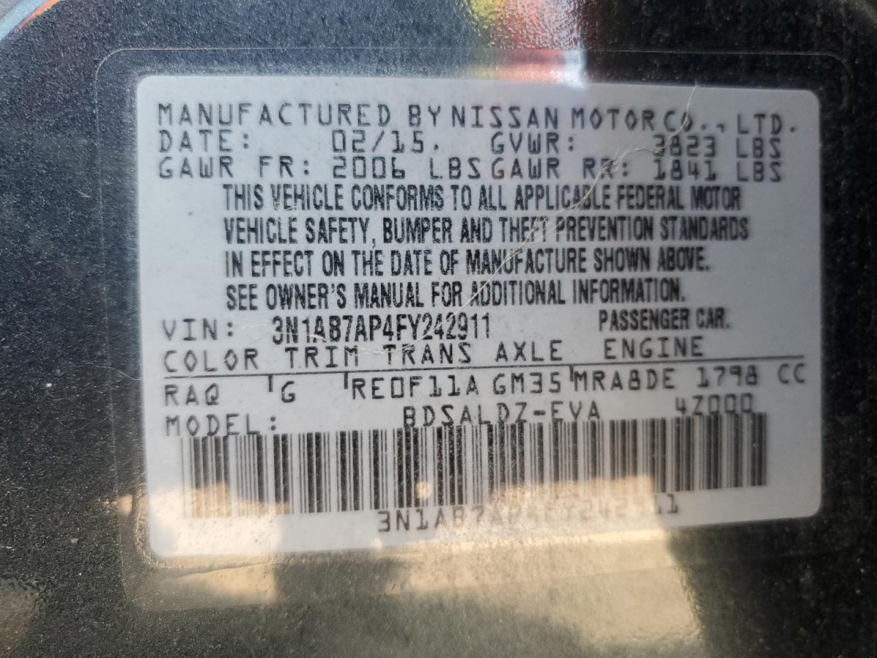 3N1AB7AP4FY242911 2015 Nissan Sentra S