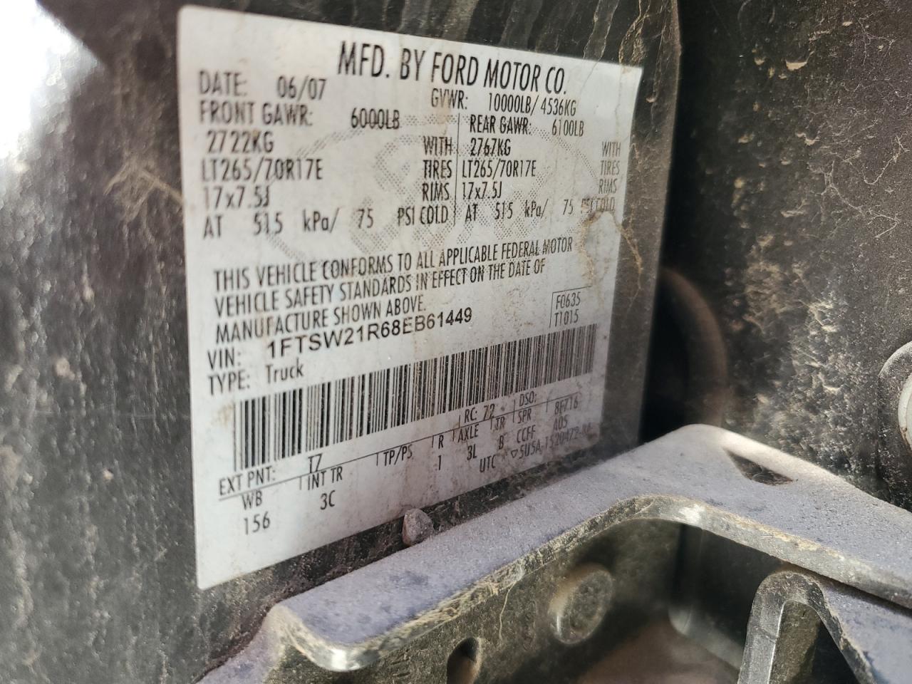 1FTSW21R68EB61449 2008 Ford F250 Super Duty