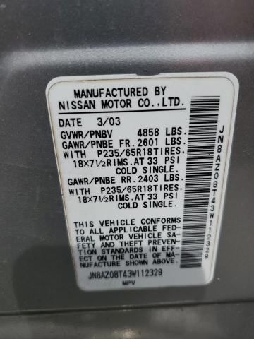 2003 Nissan Murano Sl VIN: JN8AZ08T43W112329 Lot: 60803464