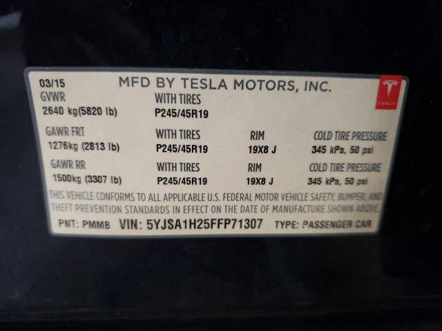 2015 Tesla Model S 85D VIN: 5YJSA1H25FFP71307 Lot: 58865254