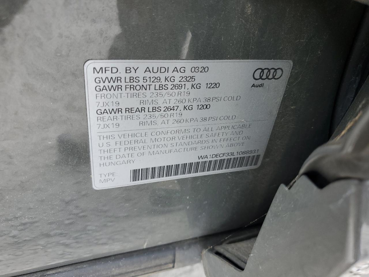 WA1DECF33L1088931 2020 Audi Q3 Premium S Line