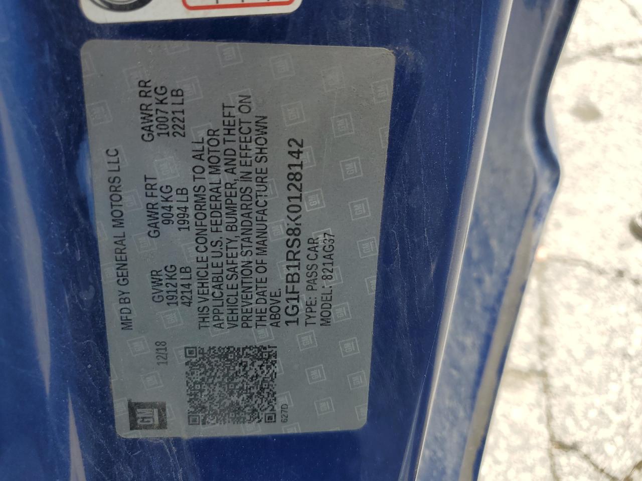 1G1FB1RS8K0128142 2019 Chevrolet Camaro Ls