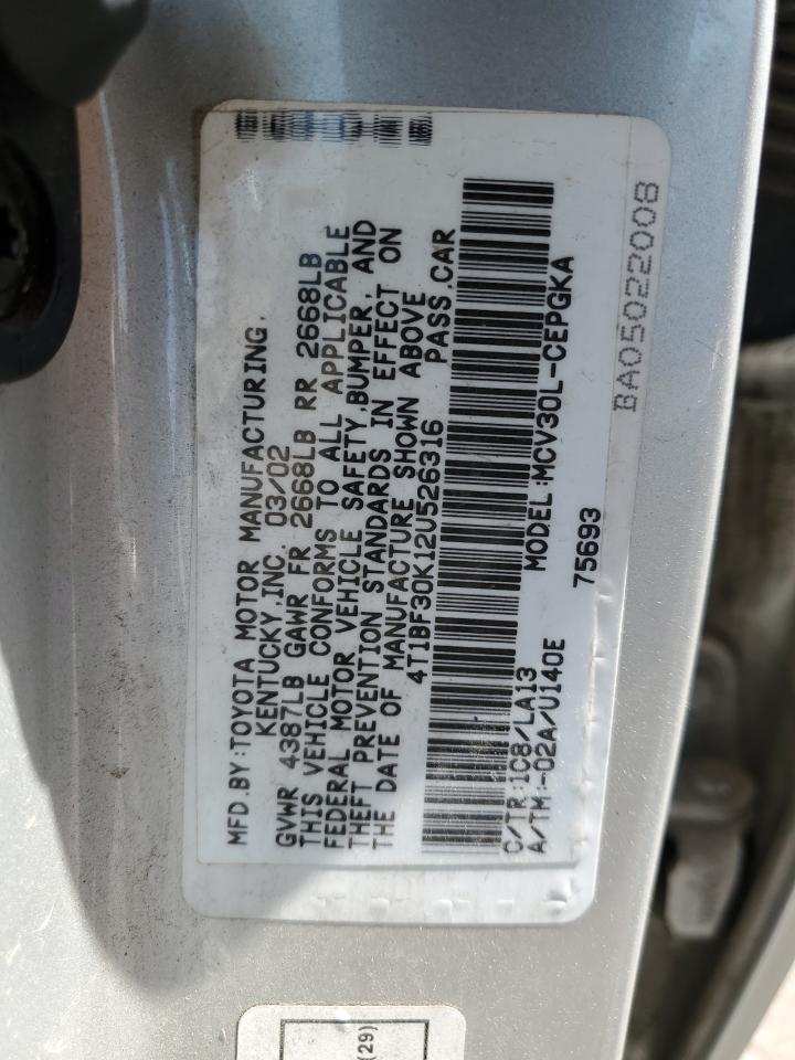 4T1BF30K12U526316 2002 Toyota Camry Le