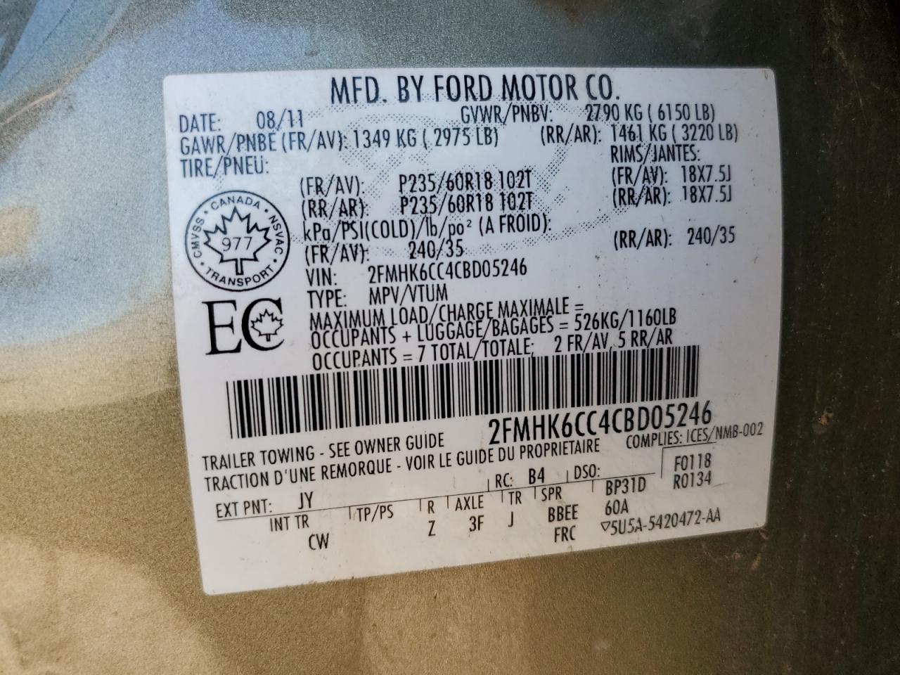 2FMHK6CC4CBD05246 2012 Ford Flex Sel