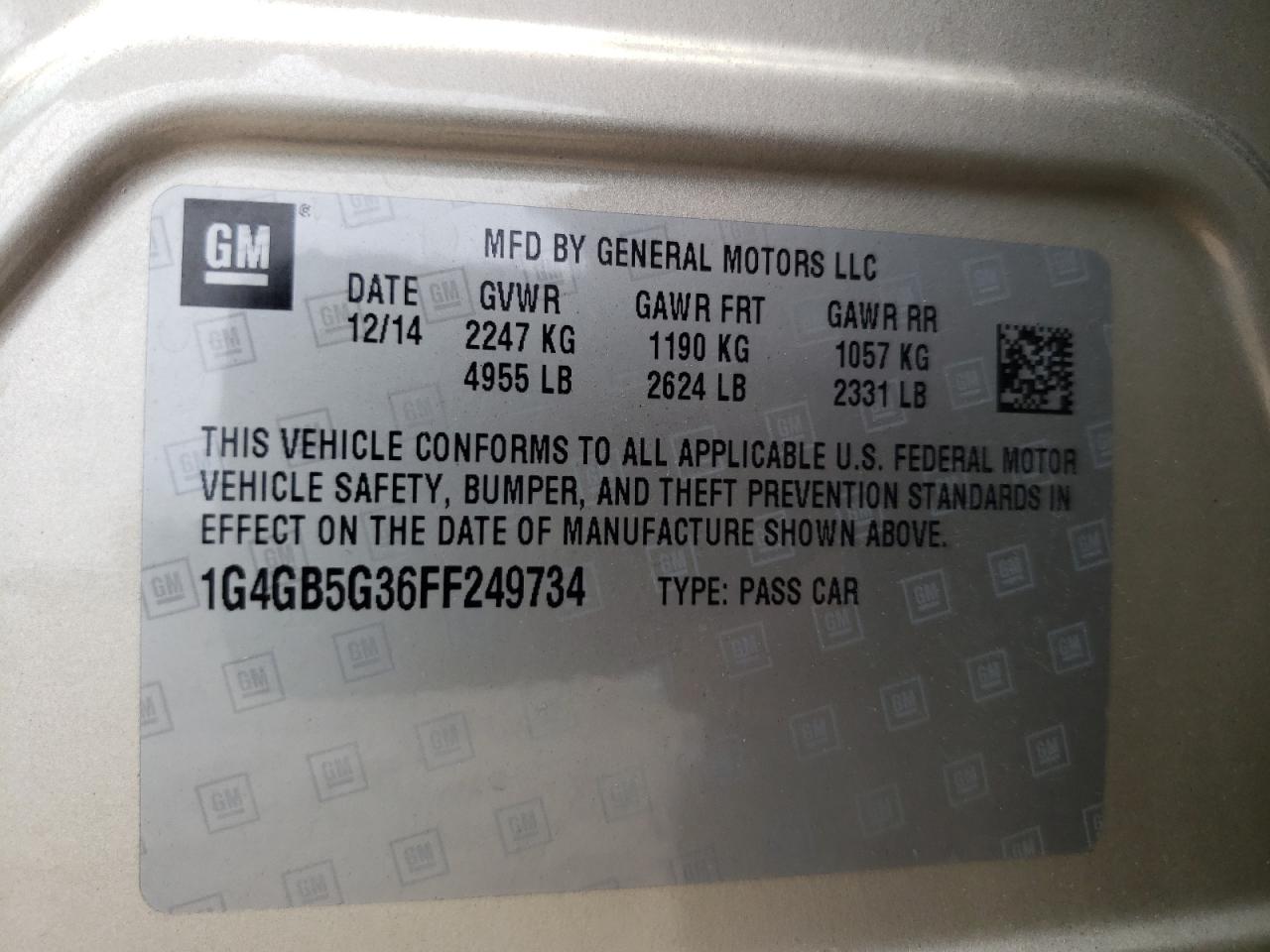 1G4GB5G36FF249734 2015 Buick Lacrosse