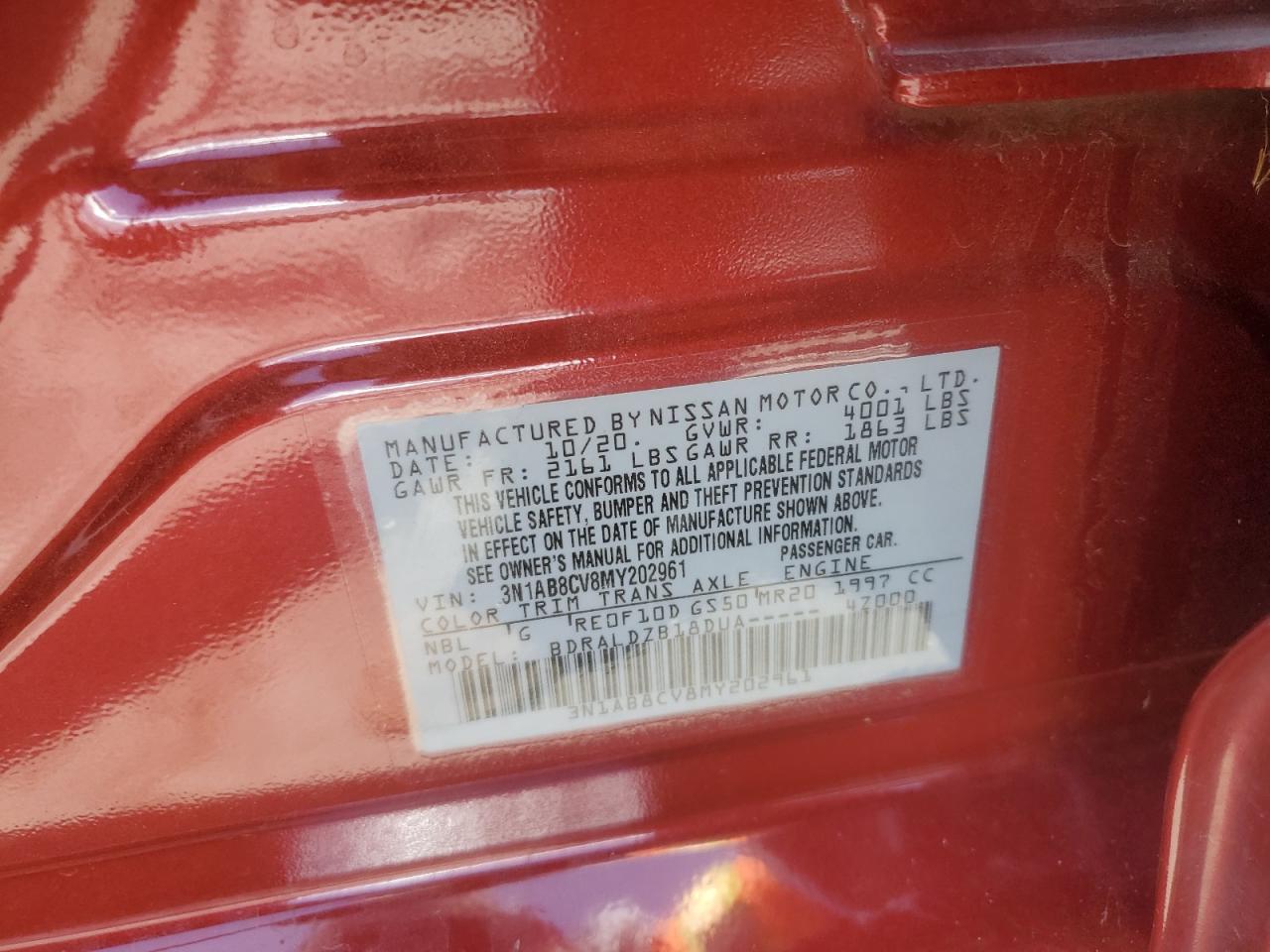 3N1AB8CV8MY202961 2021 Nissan Sentra Sv