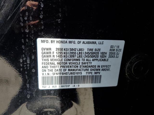 2018 Honda Pilot Elite VIN: 5FNYF6H07JB031015 Lot: 59356124