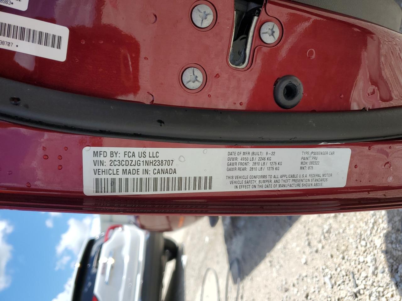 2C3CDZJG1NH238707 2022 Dodge Challenger Gt