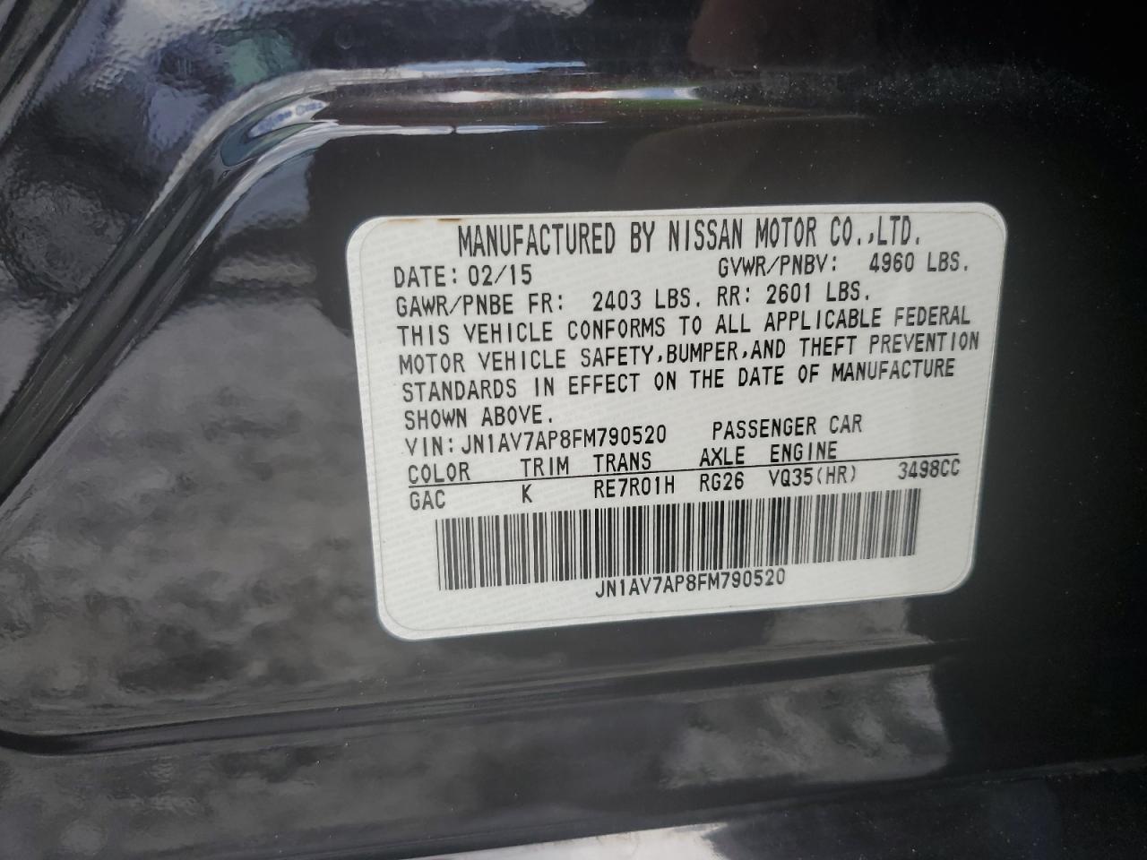 JN1AV7AP8FM790520 2015 Infiniti Q50 Hybrid Premium