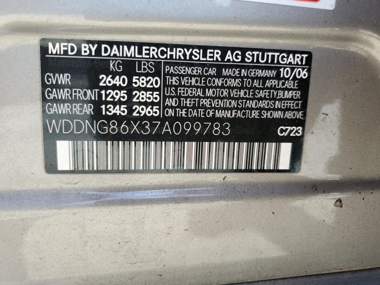 WDDNG86X37A099783 2007 Mercedes-Benz S 550 4Matic