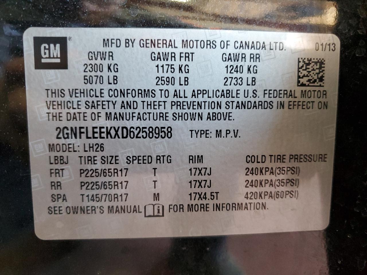 2GNFLEEKXD6258958 2013 Chevrolet Equinox Lt