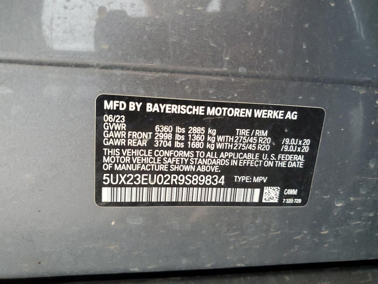 5UX23EU02R9S89834 2024 BMW X5 xDrive40I