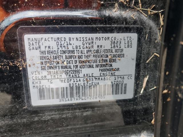 2016 Nissan Sentra S VIN: 3N1AB7AP6GY228901 Lot: 59028454