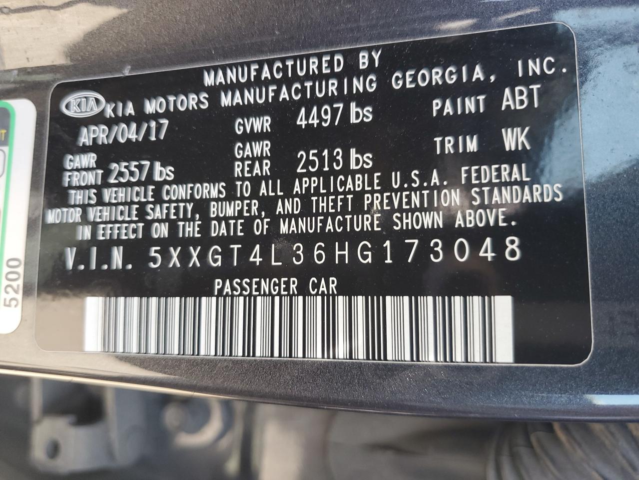 5XXGT4L36HG173048 2017 Kia Optima Lx