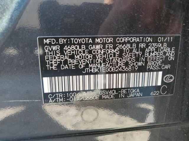 2011 Lexus Es 350 VIN: JTHBK1EG0B2436819 Lot: 59529184