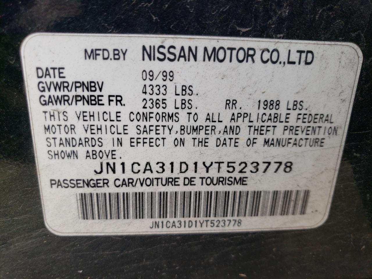 JN1CA31D1YT523778 2000 Nissan Maxima Gle