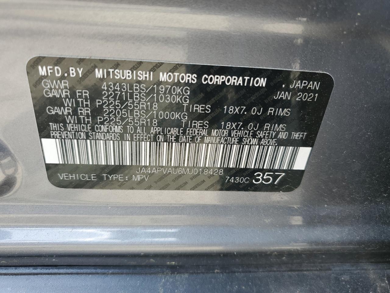 JA4APVAU6MU018428 2021 Mitsubishi Outlander Sport Se
