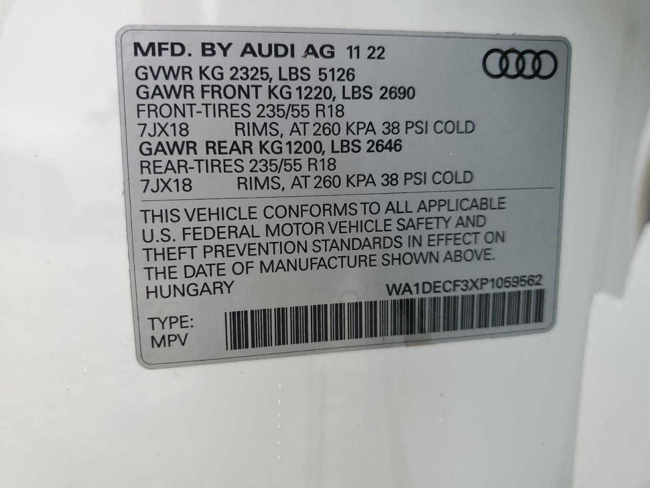 WA1DECF3XP1059562 2023 Audi Q3 Premium S Line 45