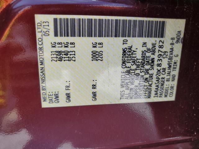 2013 Nissan Maxima S VIN: 1N4AA5AP2DC839782 Lot: 59803384