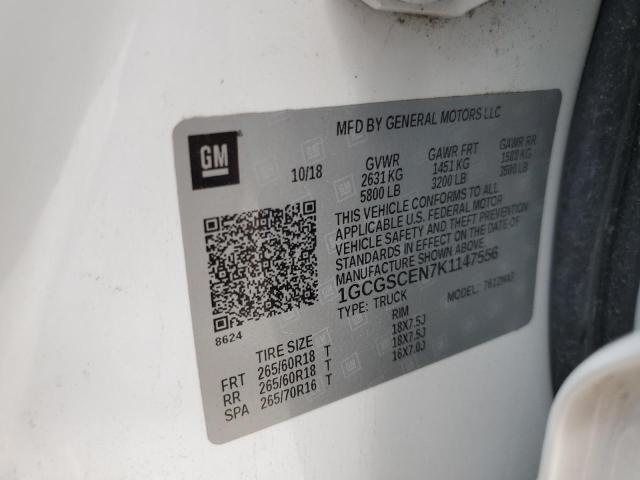 2019 Chevrolet Colorado Lt VIN: 1GCGSCEN7K1147556 Lot: 60150234