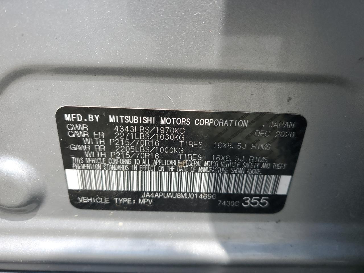 JA4APUAU8MU014696 2021 Mitsubishi Outlander Sport Es