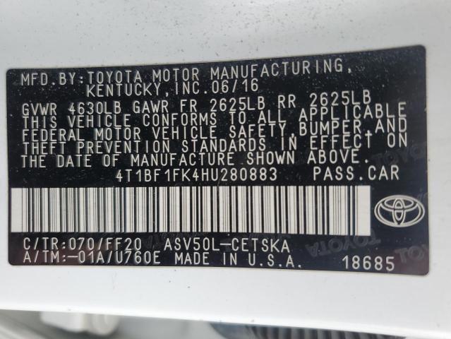 4T1BF1FK4HU280883 | 2017 Toyota camry le