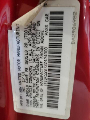 2002 Chevrolet Geo Prizm Base VIN: 1Y1SK52872Z424000 Lot: 58658294