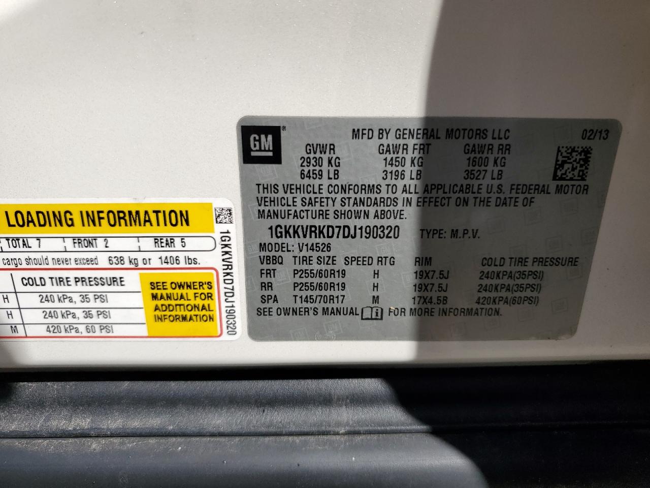 1GKKVRKD7DJ190320 2013 GMC Acadia Slt-1