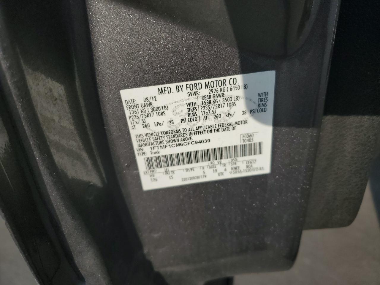 1FTMF1CM6CFC94039 2012 Ford F150