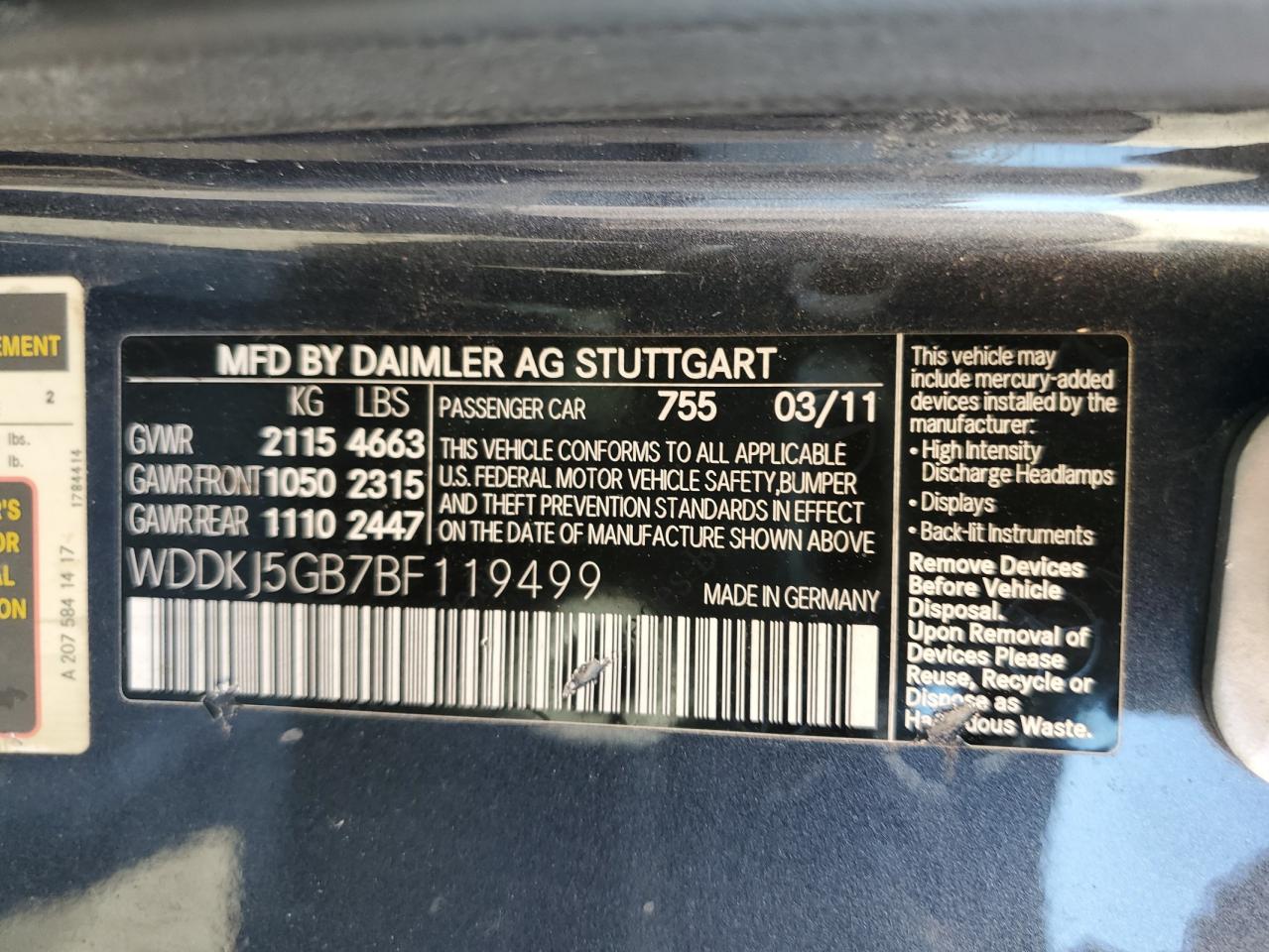 WDDKJ5GB7BF119499 2011 Mercedes-Benz E 350