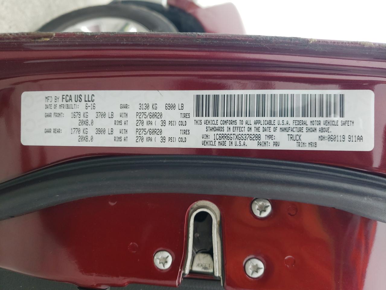 1C6RR6GTXGS376288 2016 Ram 1500 Slt