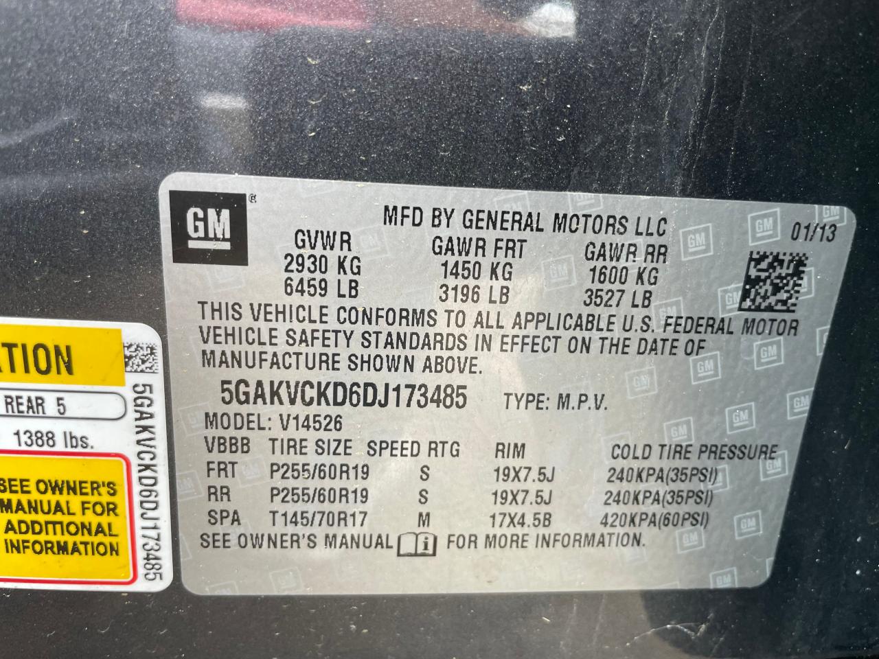 5GAKVCKD6DJ173485 2013 Buick Enclave