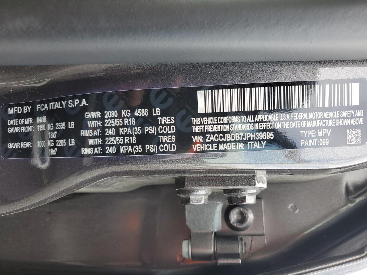 ZACCJBDB7JPH39895 2018 Jeep Renegade Limited