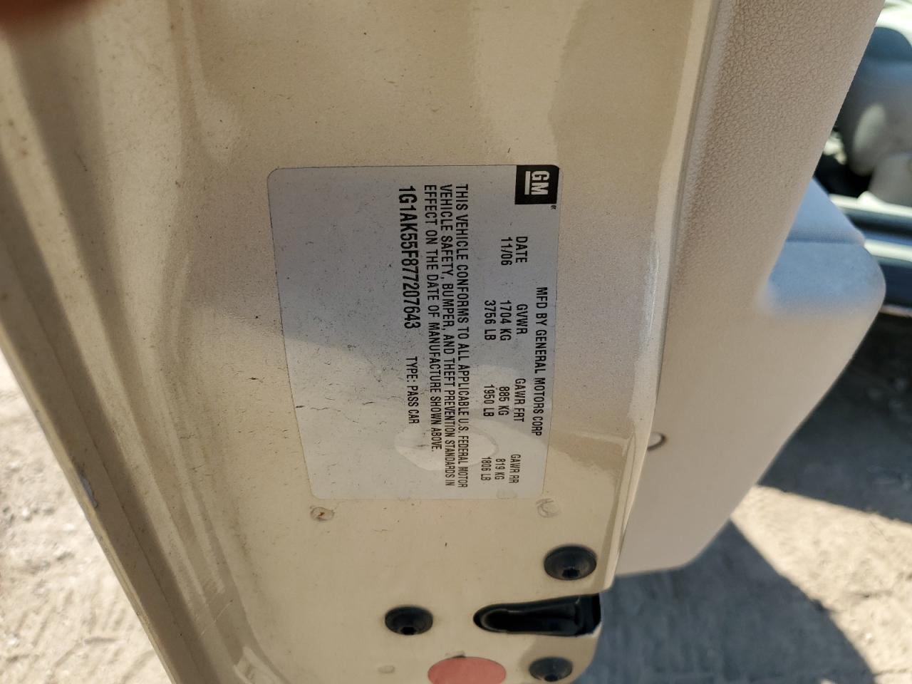 1G1AK55F877207643 2007 Chevrolet Cobalt Ls