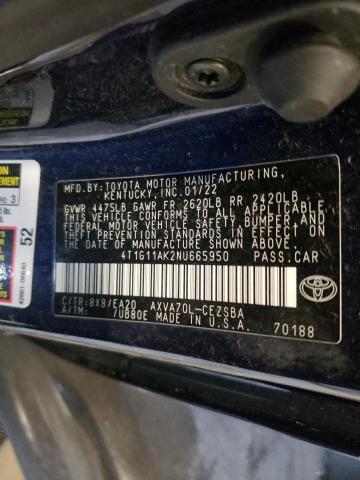 VIN 4T1G11AK2NU665950 2022 Toyota Camry, SE no.12