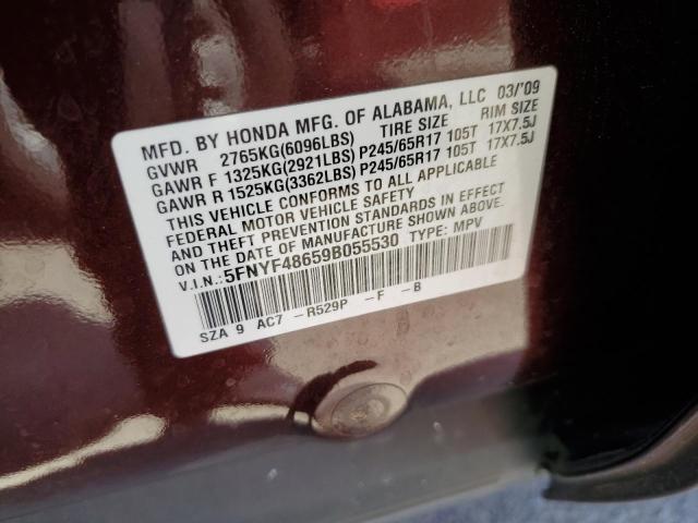 2009 Honda Pilot Exl VIN: 5FNYF48659B055530 Lot: 59549924