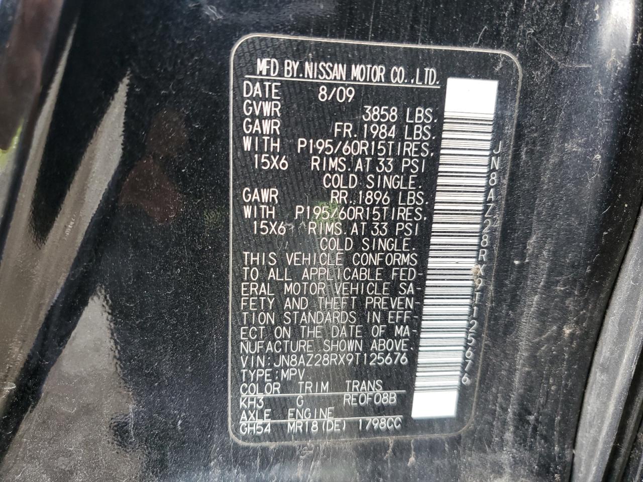 JN8AZ28RX9T125676 2009 Nissan Cube Base