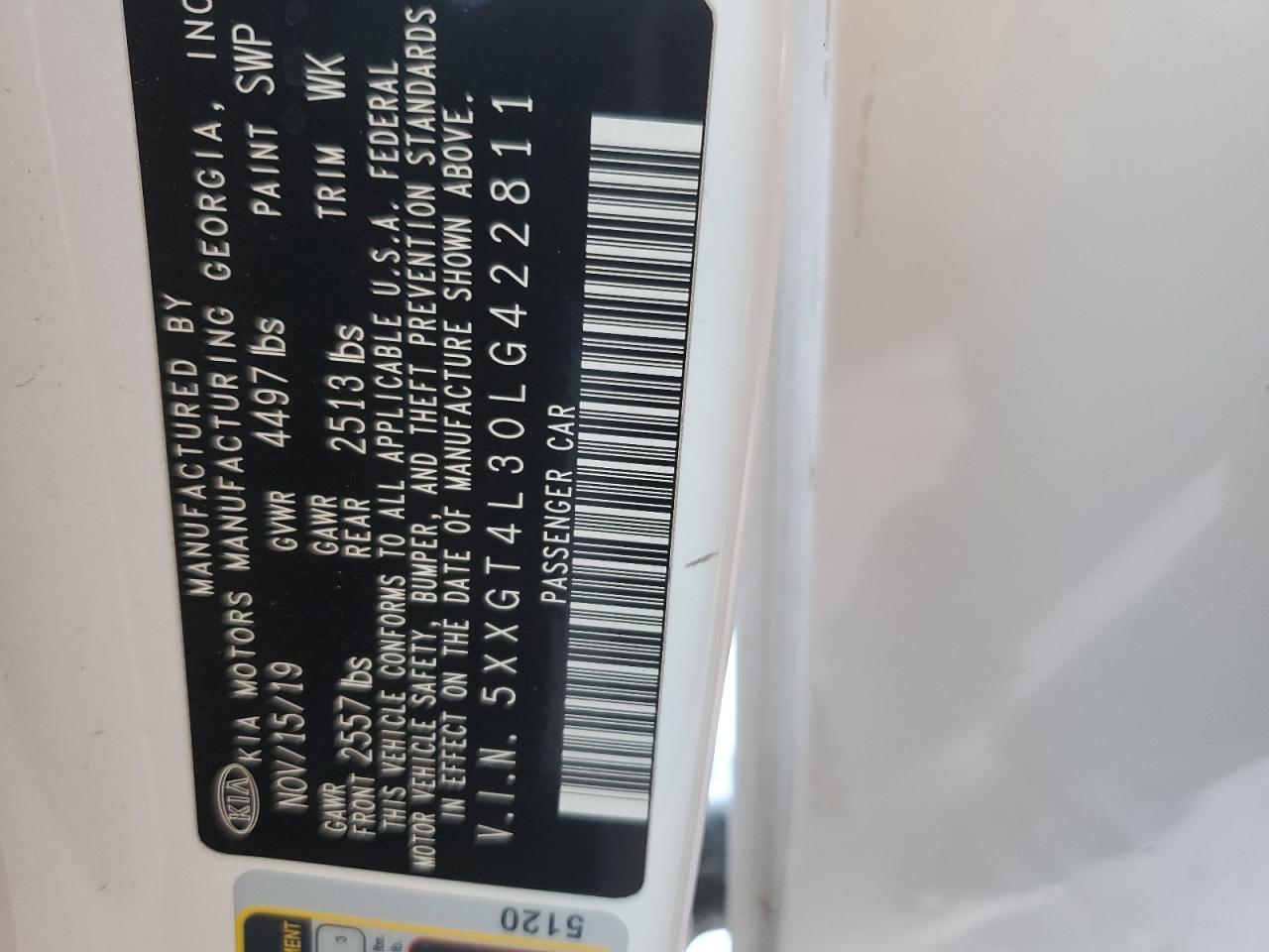 5XXGT4L30LG422811 2020 Kia Optima Lx