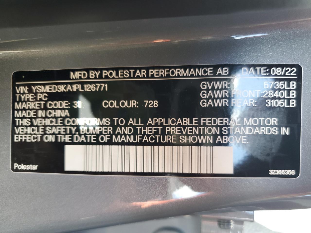 YSMED3KA1PL126771 2023 Polestar 2