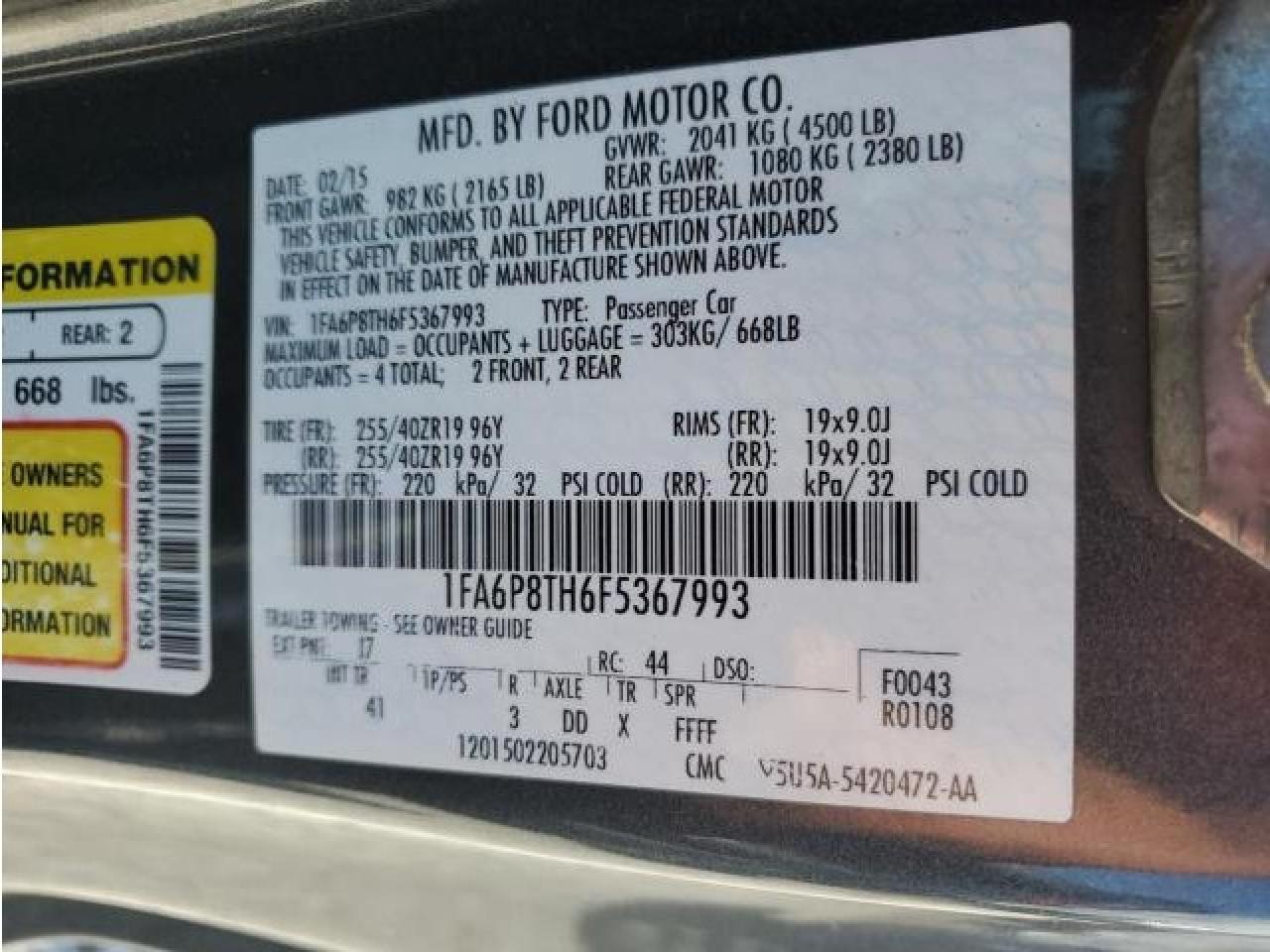 1FA6P8TH6F5367993 2015 Ford Mustang