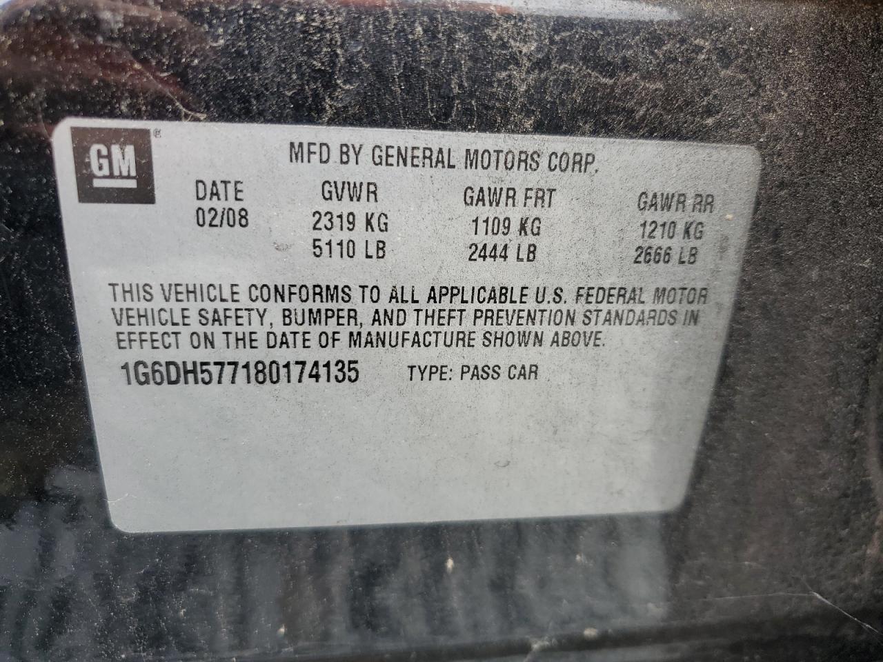 1G6DH577180174135 2008 Cadillac Cts